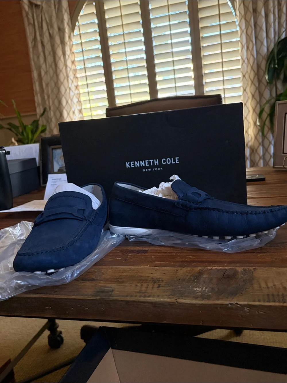 Kenneth Cole Navy Blue Suede Slip-On Driving Loafers.